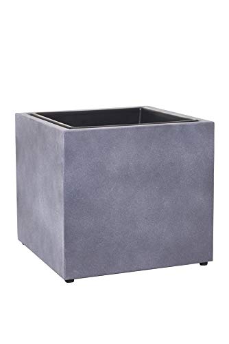Pflanzkübel Blumenkübel Würfel Viereckig Fiberzement Block, Grau Beton-Optik (37x37x32 cm)