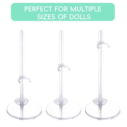 Image of XJMWXHFC 10pc Adjustable Doll Display Holders, Clear Plastic Action Figure Stands, Transparent Support for 11-13 Inch Tall Dolls