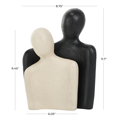 Set de 2 estatuas decorativas de papel maché crema y negro miniatura 6