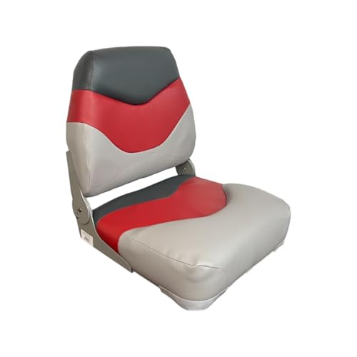 Horizon Manufacturing Boat Seat, Mid Back, Fold Down, Tracker Style 1011-ALEC Marble/Red/Charcoal