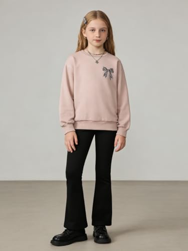 Image of Tween Girls Clothes Long Sleeve Graphic Sweatshirt Top + Bow Knot Pants 2 Piece Outfit Set, Size 7-16Years