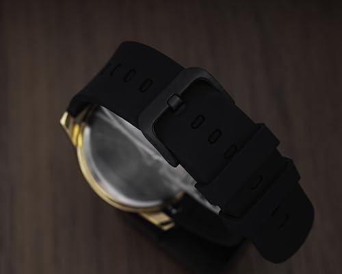 Image of AMERICANVIBER Analog Men's Watch with Date Function | 4D Glass | Stylish Golden Dial | Formal & Smooth | Black Silicone Adjustable Strap