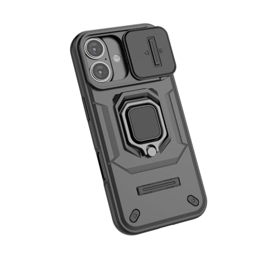 Image of SHINESTAR Tough Armor iPhone 17 Bumper Back Case Cover | Ring Holder & Sliding Camera Shield Cover | 360 Degree Protection Back Case Cover for iPhone 17 (Black)