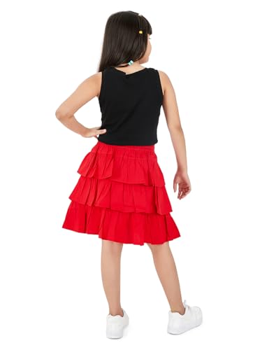 Image of olele Girls Roxy Ruffle Skirt - Red Cotton for 4 to 14 Years Kid | Layer Skirt for Girls | Cotton Skirt for Girls | Red Skirt for Girls | Layered Skirt for Girls | Red Skirt for Girls Long