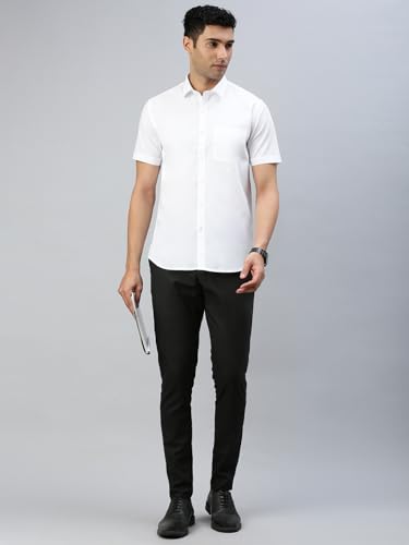 Image of RAMRAJ COTTON Men White Half Sleeve Shirt Crafted For Comfort| Durability| And Timeless Everyday Style