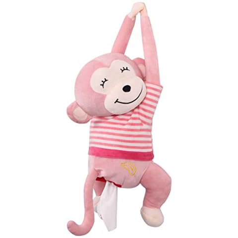 MISNODE Tissue Holder for Car, Monkey Butt Tissue Box Dispenser, Paper Towel Storage Container Wrapper, Cute Hanging Paper Organizer Cover, Pink Cover