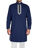 AQEWK Men’s Kurta Kaftan Robe - Long Sleeve Cotton Linen Muslim Henley Shirt for Ramadan, Prayer & Daily Wear Navy