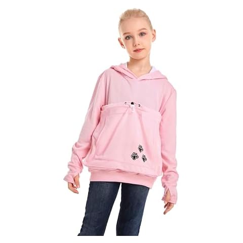 ALYC Boys Girls Hoodies - Pet Holder Kitten Puppy Carriers Pullover Long Sleeve Cat Ear Sweatshirt with Removable Inner Pouch Pink Cover