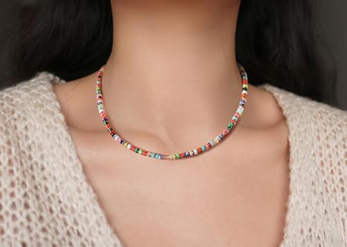 XIJIN Natural Stone Bead Necklace for Women Handmade Boho Multicolor Beaded Choker Necklace Gift for Her2