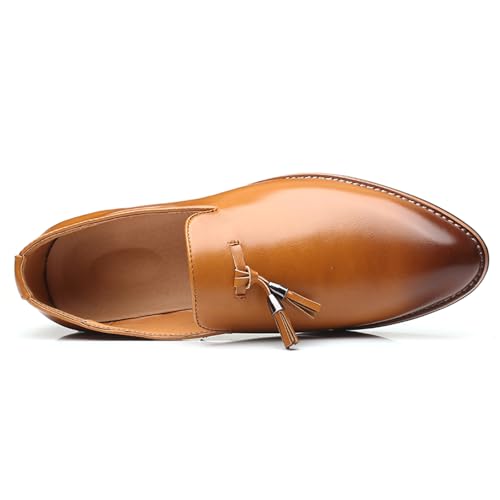 Men's Leather Slip On Tassel Loafers Classic Casual Non-Slip Low Heel Dress Shoes Formal Business Work Wedding Penny Loafers3