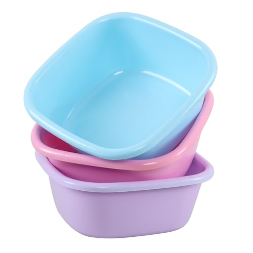 Doryh 3-Pack 10 L Square Plastic Washing Up Bowls, Small Kitchen Basin Wash Bowl, Blue & Pink & Purple