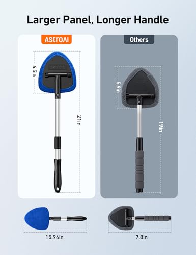 AstroAI Car Windscreen Cleaner, Car Window Cleaner with 4 Reusable and Washable Microfiber Pads, Windshield Cleaning Tool with Detachable Handle Auto Inside Glass Wiper Kit, Blue - Image 2