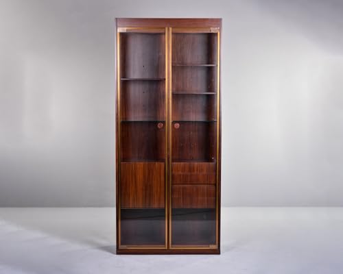 Solid Wood Bookcase for Home Office Display Cabinet with Glass Doors for Home & Office(Brown)