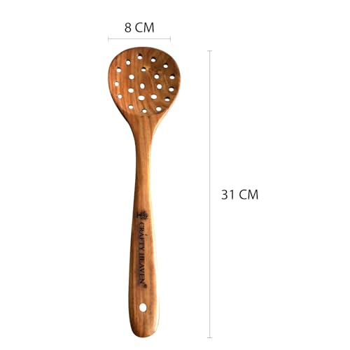 Image of Handcrafted Wooden Cooking Utensils, Strainer Spoon, Fried Spatuala, Serving Spoon, Set of 3