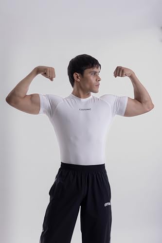 Image of COITONIC Men's Half Sleeve Compression T-Shirt - Athletic Base Layer for Gym, Sports & Fitness Training