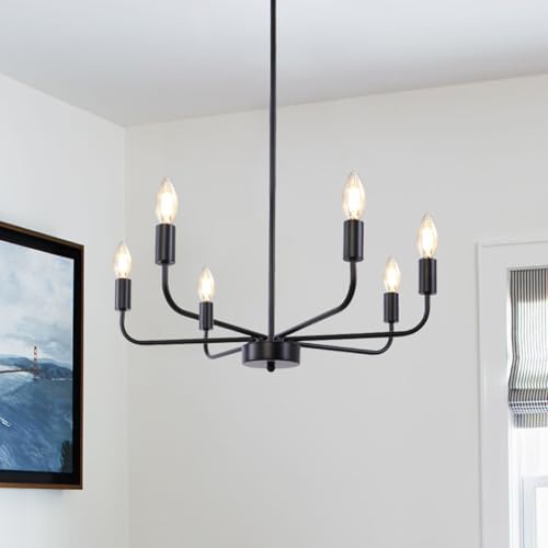 KMaiPem 6 Lights Black Chandelier Light Fixture, 22.4'' Farmhouse Light