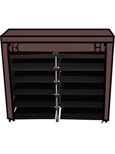Image of Multi Utility 12 Layer Shelf Collapsible Metal Pipes with Non-Woven 100GSM Fabric Cover for Shoe /Cloth /Toy /Books Rack (Brown, Metal)