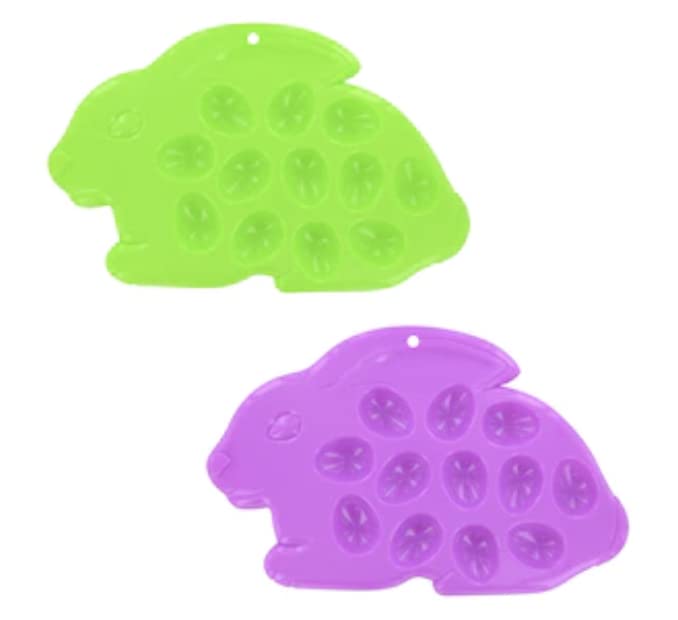 TDST 4 Count Purple (2) and Green (2) Plastic Easter Egg Bunny Shaped Tray Trays 14x9x0.5 Holds 12 Eggs with Bonus Scented Aziza.