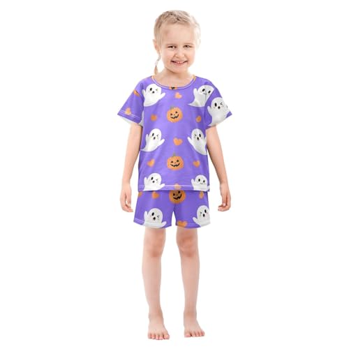 Pajama Short Sets Halloween Ghosts and Pumpkins Soft Cotton Summer Sleepwear 2 Piece PJS Size 5-14T4