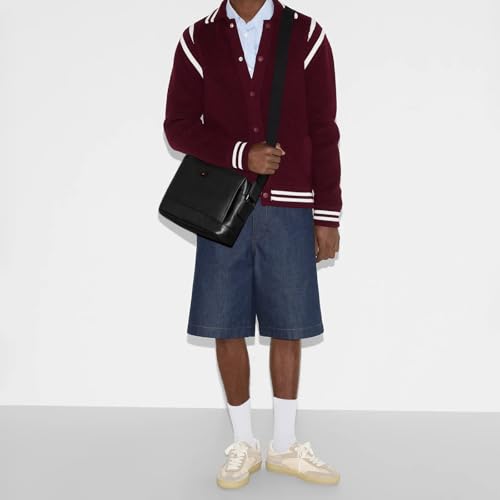 Men’s Genuine Leather Crossbody Shoulder Bag – First Layer Cowhide Messenger Bag with Adjustable Strap, Lightweight Small Satchel Fits Phone, Wallet, Keys, Black2