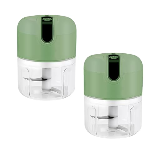 SPORWAY 2 Pezias Picador Eléctrico de Ajos: 250 ml Picadora con Puerto USB, Batería Recargable, Picadora de Cebolla, Mini Cortador de Cebolla para Carne, Cebolla, Ajo, Fruta (Verde)