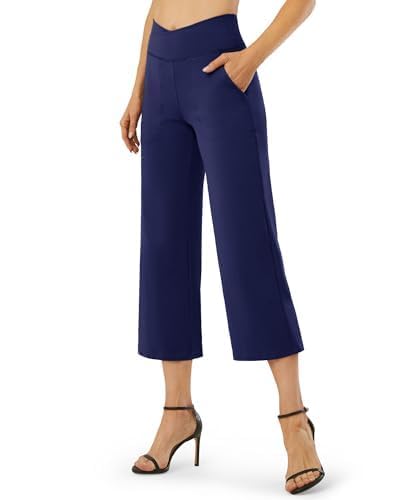 G4Free Pantalons De Yoga Ladies Taille Poches Haute Abdominale Contrôle d’Entraînement Fitness Jogging Pantalons 3/4 Palazzo Capri
