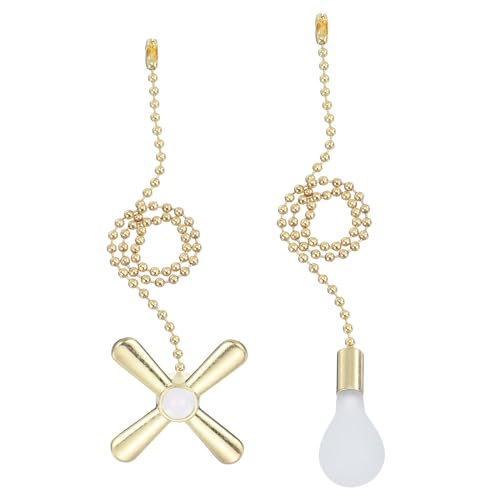 Image of uxcell 13 Inch Ceiling Fan Pull Chain Extender Sets, 2 Pcs Beaded Ball Fan Pull Chain with Decorative Light Bulb and Fan Cord for Ceiling Light Lamp Fans, Gold