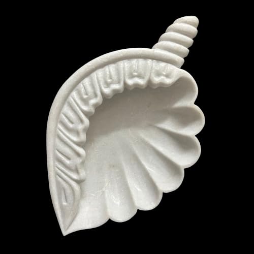 Image of Marble Urli Bowl for Decoration | Big Potpourri Decorative Bowls in Home decor | Large White Floating Flower Plates of Stone | Small Shape puja Item | (14 inch, Shankh)