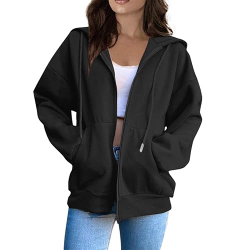 OIOLOYJM Zipper Hoodies for Women Long Sleeve Oversized Sweatshirts Y2k Drawstring Soft Jacket 2025 Fall Fashion with Pockets