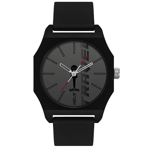 Helix by Timex Analog Watch for Man with Grey Octagonal Dial & Black Silicone Strap Band Water Resistant Men's Wrist Watches - TW041HG13