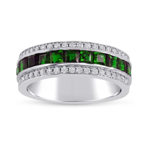 10K 14K 18K Solid Gold Men's Gemstone and Diamond Eternity Wedding Band Customized Princess Cut Gemstone Engagement Band Wedding Promise Rings for Dad Husband Birthday Christmas Gifts4