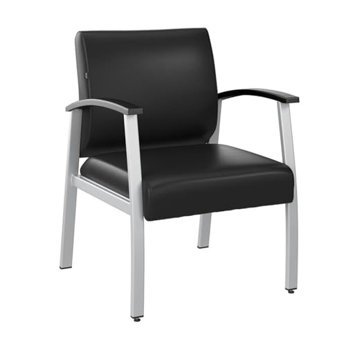 Bush Business Furniture Arrive Waiting Room Guest Chair with Arms in Black Vinyl, Reception Area Seating for Office and Lobby