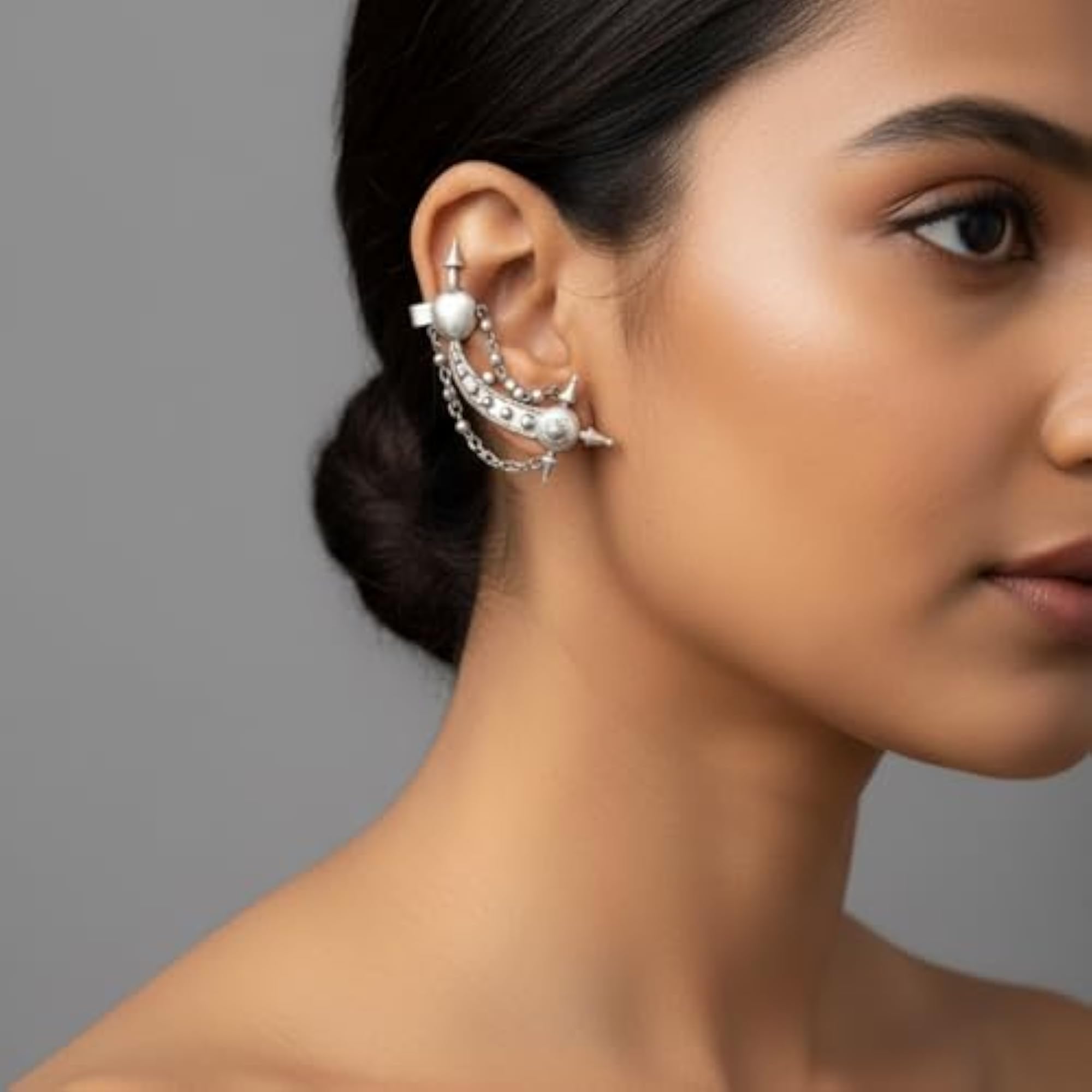 Women's Oxidised Silver Ear Cuffs & Earrings Set