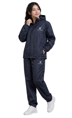 Image of Krystle Women's Waterproof Rain Suit Set - Jacket & Pants | Windproof & Lightweight (Blue,Medium)