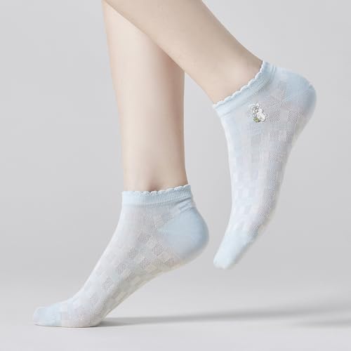 Image of Cute Socks For Women Bule Funny Cartoon Bunny Frilly Crew Girls Ruffle Socks
