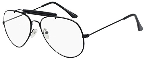 Photochromic Adaptive Clear Lens Aviator Glasses W/Sun Senor Transition Light Tinted Sunglassses (Black, 60)
