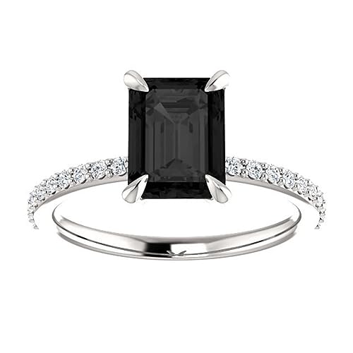 3 CT Emerald Cut Black Diamond Engagement Rings for Women Solitair Black Onyx Ring Black Emerald Engagement Ring Anniversary Promise Gifts for Her Bridal Wedding Ring3