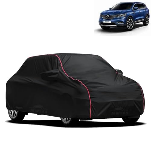 Image of Waterproof Car Cover for Renault Koleos | All-Weather Protection, Dustproof & UV Resistant | Triple Stitched Mirror Pockets, Windproof Buckle Strap with Elastic Hem, Black-Red Piping
