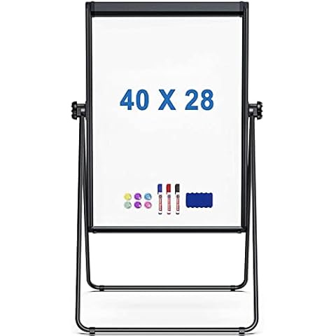White Board Easel, 40 x 28 inches Flip Chart Easel, Height Adjustable White Board Stand, Magnetic Double Sided Black Aluminum Frame Portable Whiteboard for Home Office Classroom Cover