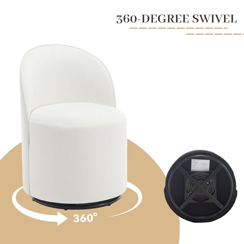 Wahson Velvet Swivel Dining Chair Set of 4, Modern Upholstered Barrel Accent Chair with 360ー Rotation, White Vanity Chair for Dining/Living Room, Bedroom, Makeup Room