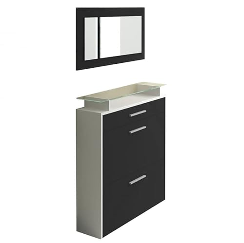 Zapatero, amario,muebles,volcador de zapatos,banco de zapatos 89 x 23 x 96 cm en negroy blanco longevo,Jet-Line Cover