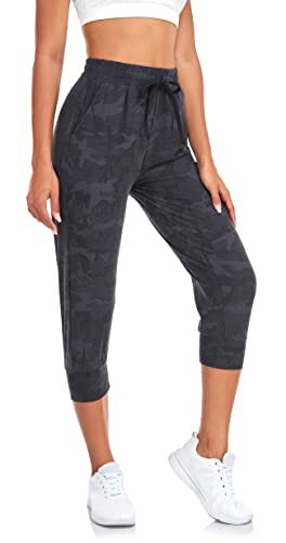 Fullsoft Capri Sweatpants For Women-Womens Joggers With Pockets High Waisted Lounge Pants For Yoga Workout Running(Black Camo-L(Capri)) #TOP3
