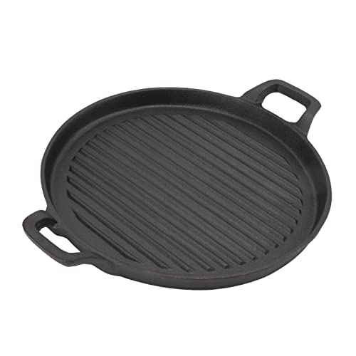 KTM Healthcare® Cast Iron Griddle, Double Handled Cast Iron Baking Pan Reversible Griddle Pan Skillet Pancake Griddle Round Cast Iron Frying Pan for Gas Electric Stovetop(9.4inch)