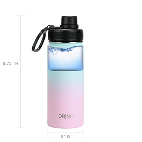 Image of Drinco Stainless Steel Water Bottle Spout Lid Vacuum Insulated Double Wall Water Bottle Wide Mouth Leak Proof Keep Cold Sport Camping Hiking (18oz Macaron)