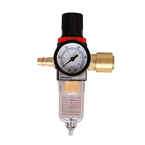 KONDAJI 1/4 zoll Druckminderer Druckregler Kompressor Druckminderer mit Sasserabscheider Pressluft Druckminderer Druckluft Wartungseinheit Druckluftminderer für Kompressor Cover