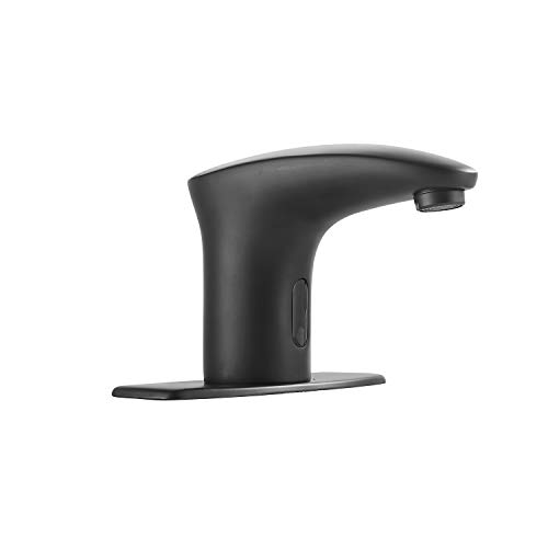 Black Bathroom Faucet Automatic Touchless Sensor Faucets with Hole Cover Plate Dual Powered Hot&Cold Water Supply Hose Water Tap with Control Box and Temperature Mixer Valve