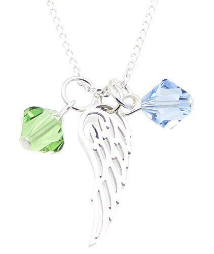 Archangel Chamuel and Raguel Crystals, Sterling Silver Angel Wing Charm Pendant Necklace 18