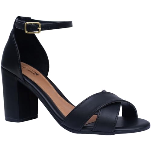 Sandália Feminina Salto Bloco Grosso Casual Confortável 28.08 (Preto, BR, Adulto, Numérico, 36)