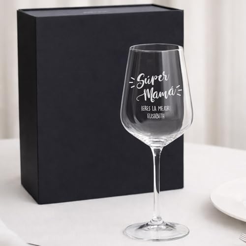 Wanapix | Copa de Vino Personalizada | Estuche de Regalo Incluido | Copa de Cristal Grabada para Vino | Regalo Día de la Madre | Copa de Cristal | Súper Mamá