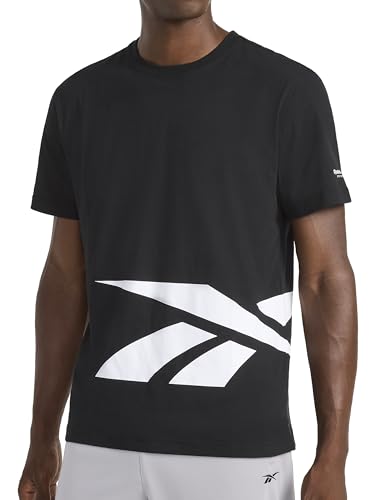 Reebok Mens Big Short Sleeve Crewneck T-Shirt Standard Fit Lightweight Cotton-Poly Jersey Fabric Black Large